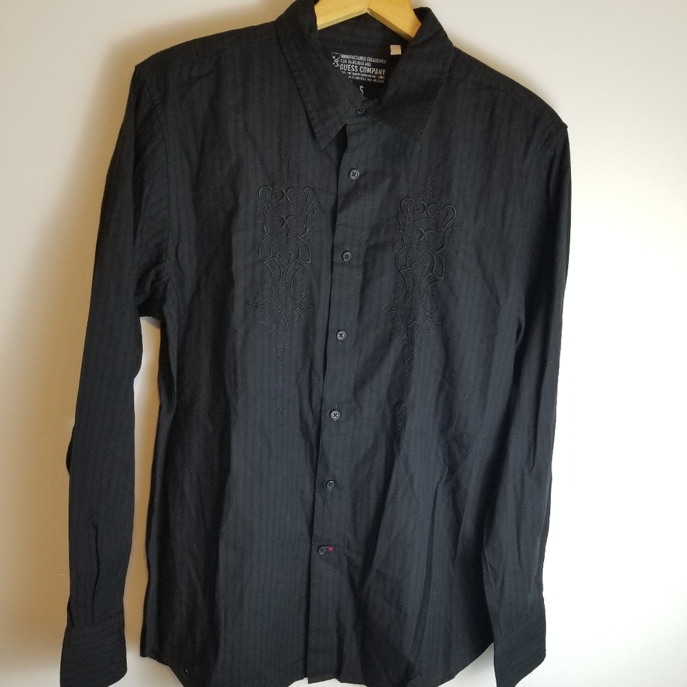 Men's Guess Company Black Pinstripe Button Up